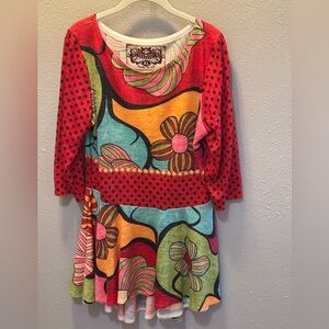 Amma Designs Artsy Floral Hippie Tunic Top Blouse Boho Bright Women’s Size XL